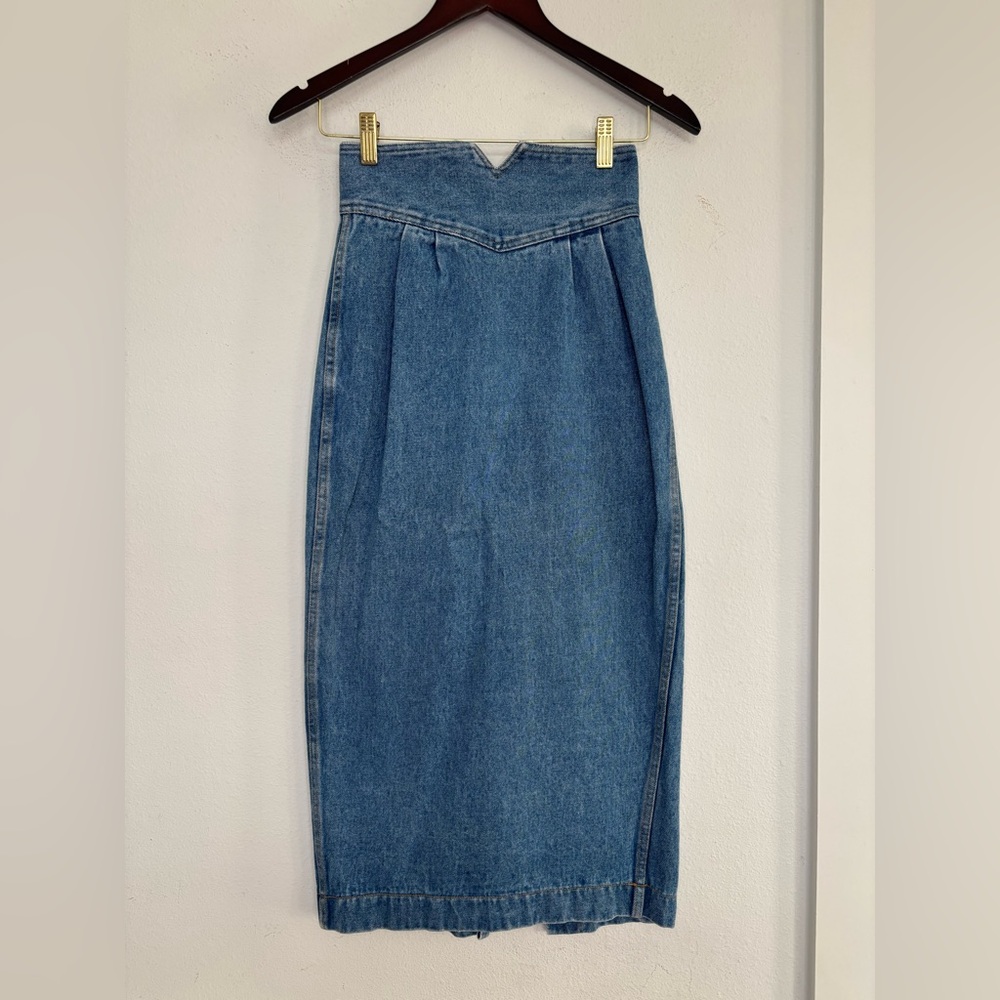 UNBRANDED MEDIUM WASH VINTAGE HIGH WAISTED DENIM SKIRT SZ XSMALL